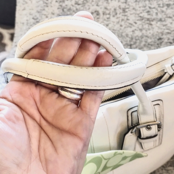 ❇️ Coach Hamptons Chalk White Leather Satchel Convertible Shoulder Bag w/ Scarf - Picture 13 of 15